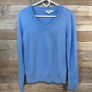 Vineyard Vines Light‎ Blue Whale Logo V Neck Sweater Heritage Knit Cotton XS